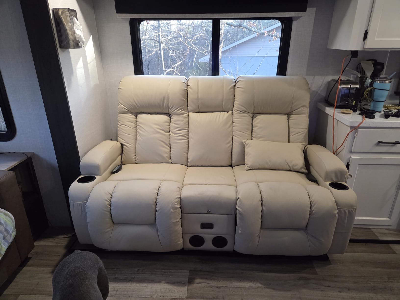 IPKIG Power Loveseat Recliner Sofa with Flip Back Console, 110.9