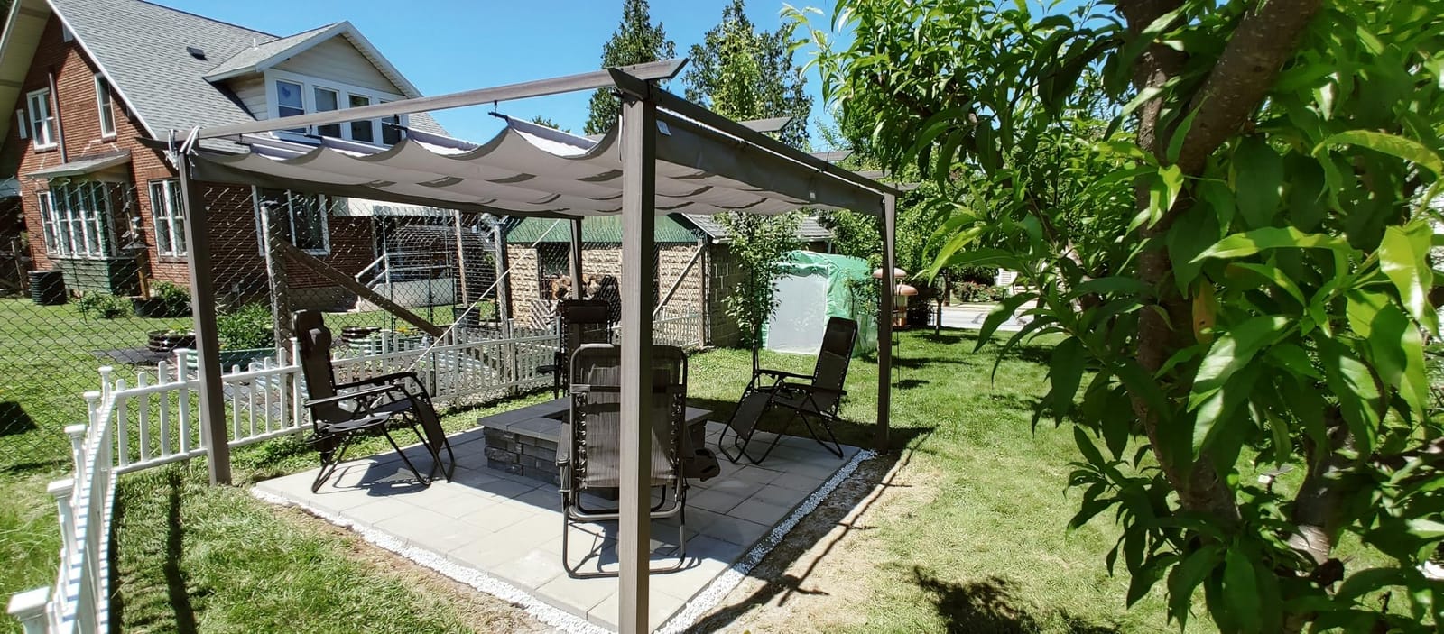 10' X 13' Wood-Grain Retractable Pergola with Sun Shade Canopy, Patio Aluminum Frame Shelter for Backyards, Gardens, Porch, Includes Ground Studs and Expansion Screws (Beige) customer photo 2