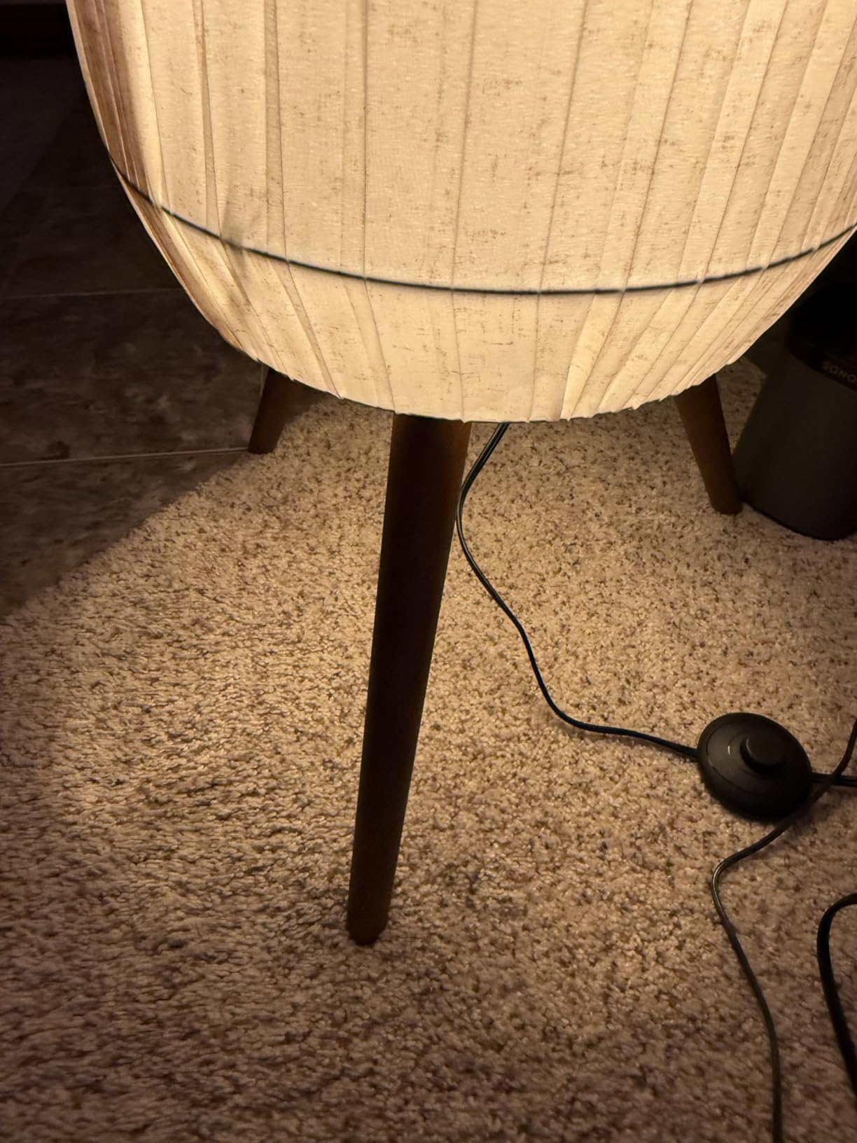 61'' Oatmeal Fabric Pleated Floor Lamp, Walnut Wood Tripod Base customer photo 2