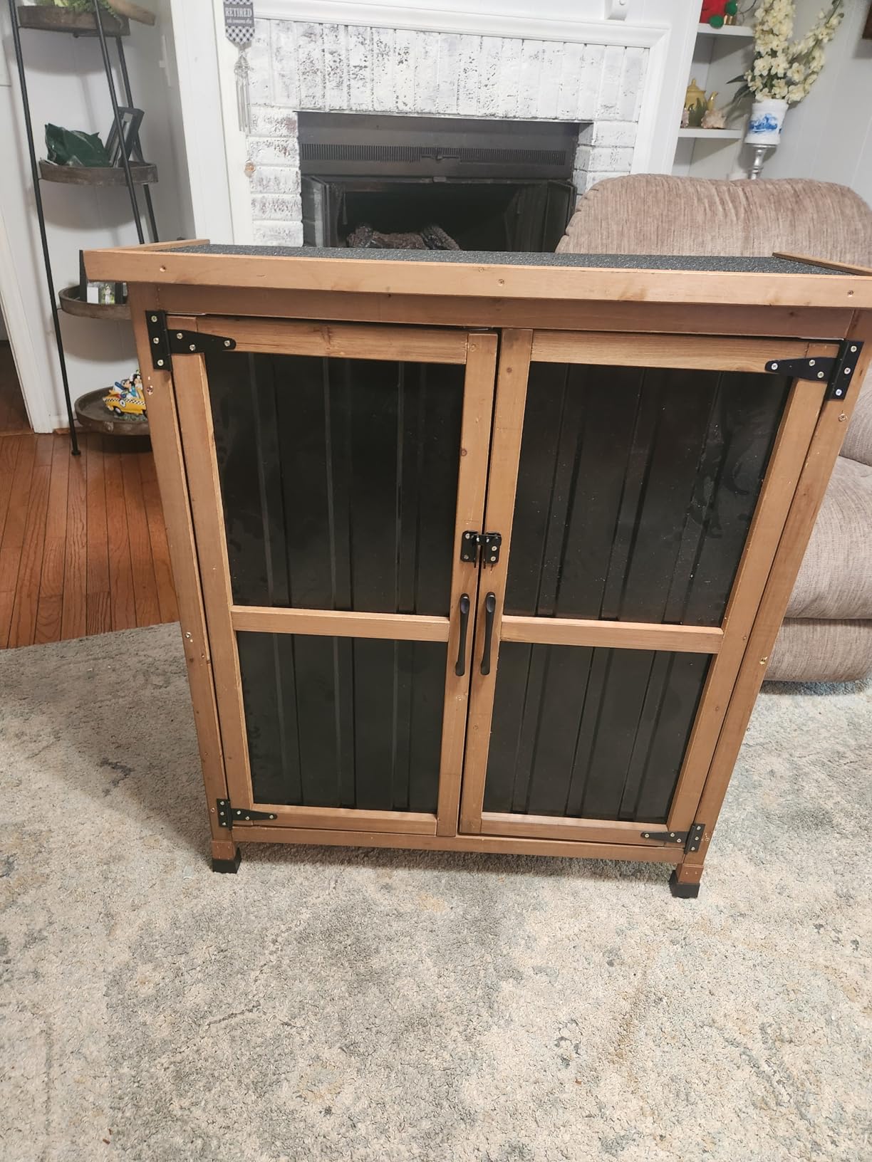 PetsCosset Outdoor Storage Cabinet Wood & Metal Garden Shed with Lockable Doors, 3 Adjustable Shelves, Weatherproof Patio Backyard Storage for Tools & Garden Supplies customer photo 1
