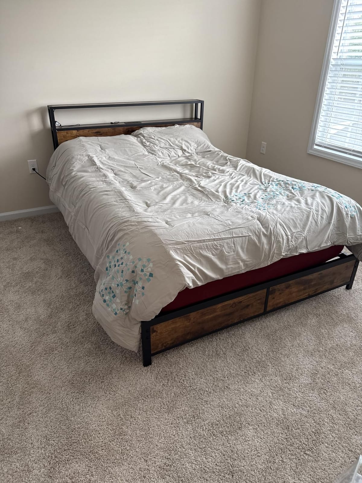 Lifezone King Bed Frame with 2-Tier Storage Headboard, Metal Platform Bed Frame with 4 Storage Drawers, Built in Charging Station & LED, Noise-Free/Metal Support/No Box Spring Needed, Rustic Grey customer photo 2