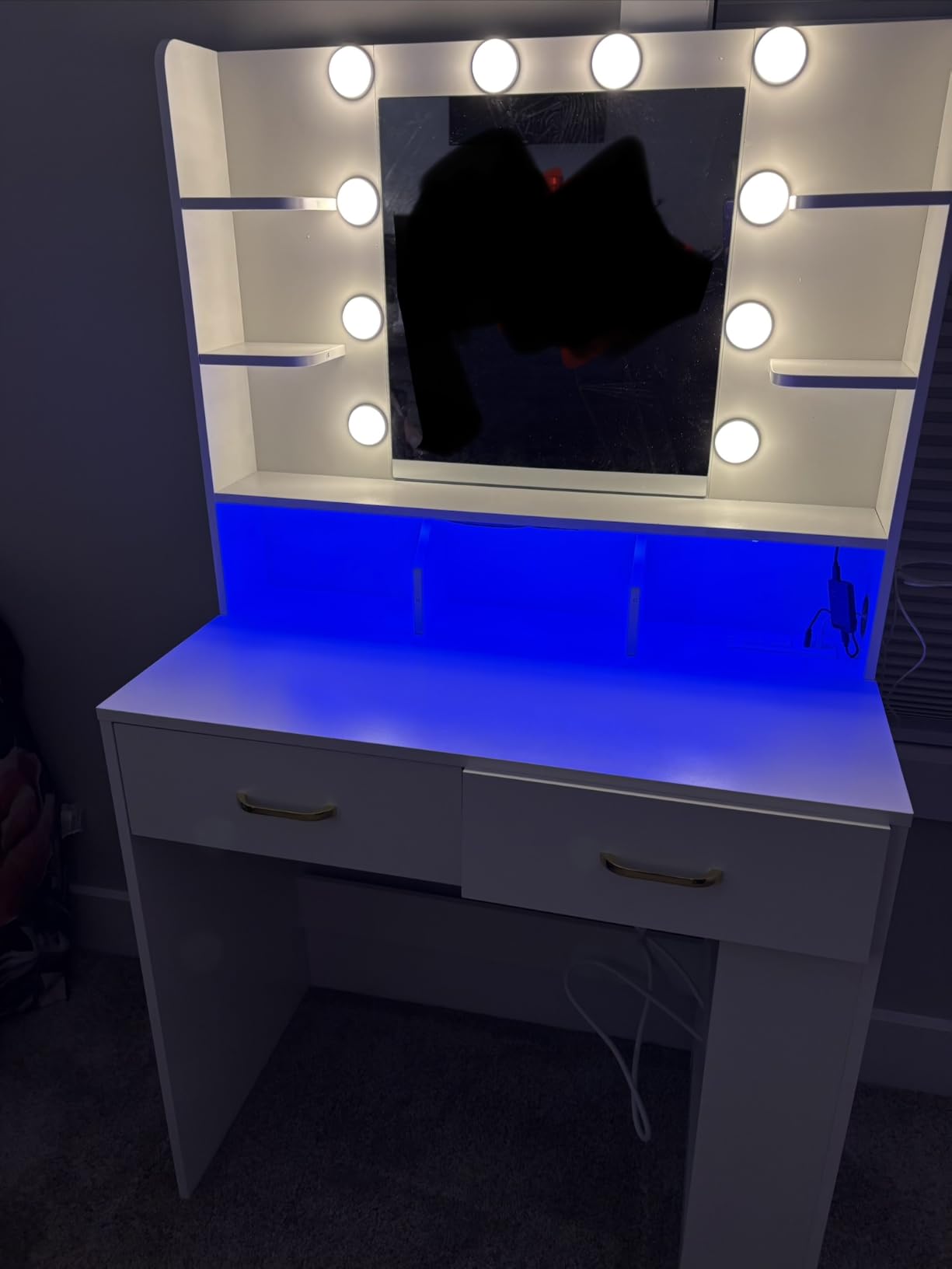 LUCKRACER Vanity Desk with LED Lights Mirror & Charging Station, Makeup Vanity with Storage Drawers and Shelves, Modern Dressing Table for Women Girls Bedroom, Ivory White customer photo 1