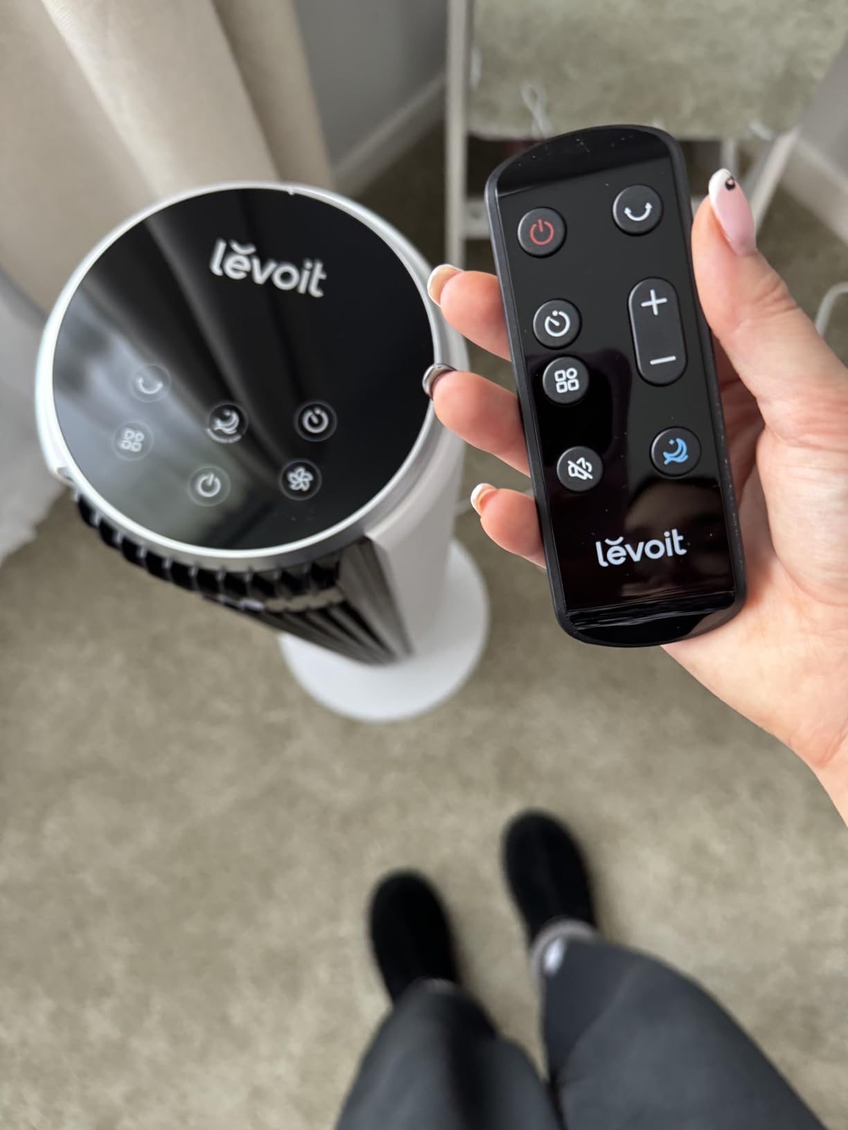 Levoit Tower Fan for Bedroom, Standing Fan with 36-47 Inch Adjustable Height, 28dB Quiet, 23 ft/s Velocity, Bladeless, 90° Oscillating Floor Fan, 5 Speeds 4 Modes, 12H Timer, Remote, for Home, Room customer photo 1