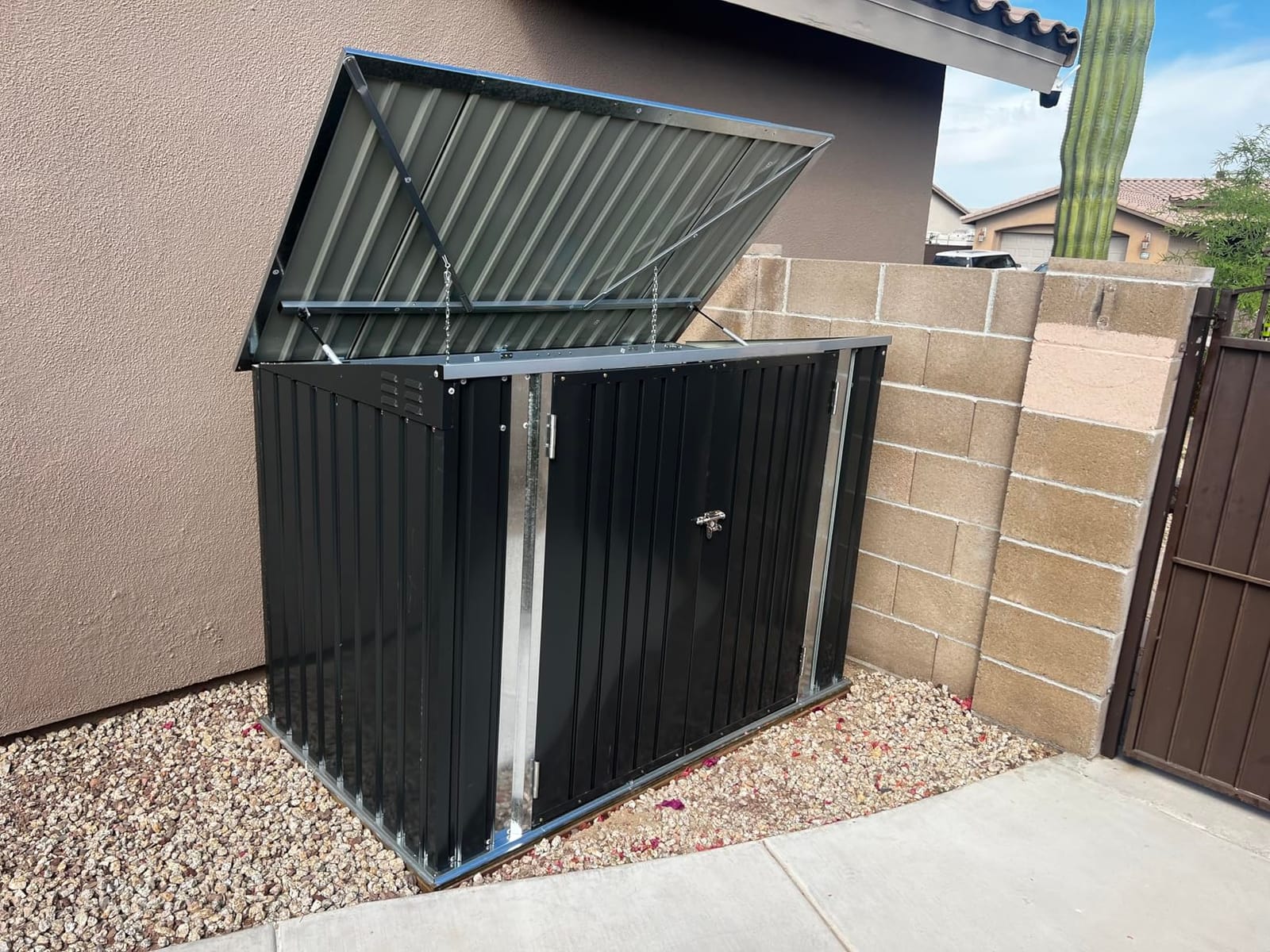 Devoko 12x20 FT Outdoor Storage Shed, Heavy Duty Metal Garden Shed with 3 Doors & Windows, All-Weather Large Tool Shed for Patio Lawn Backyard, Black customer photo 2