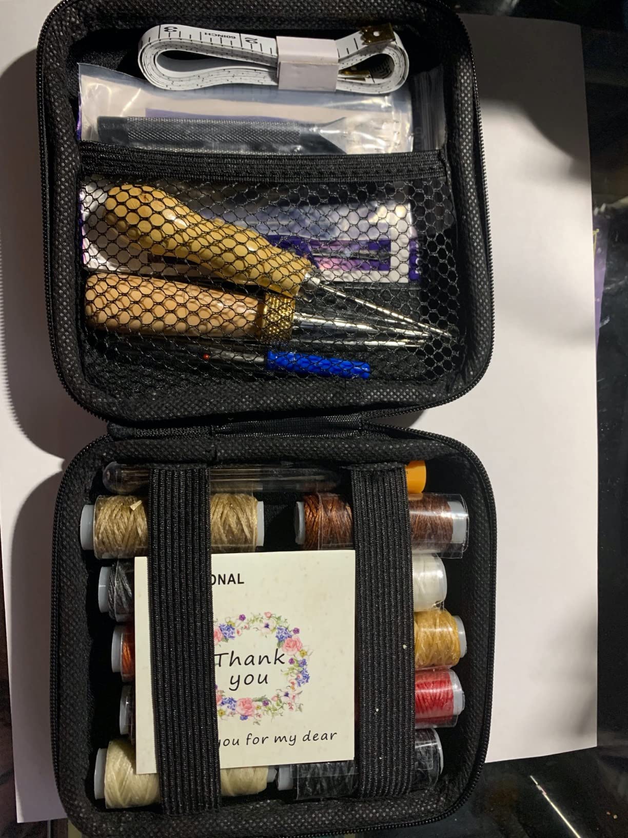 PLANTIONAL 8 Colors Waxed Thread Leather Sewing Kit, 47 Pcs Upholstery Repair Kit with Waxed Thread, Sewing Awl, Hand Stitching Needles, Leatherworking Tools for Car Seats, Sofa, Shoes, DIY Craft customer photo 1