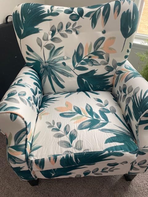 YOLENY Mid Century Wingback Arm Chair, Modern Upholstered Fabric High Back Accent Chair with Wood Legs, Upholstered Single Sofa Club Chair for Living Room, Bedroom, Home Office, Grey Green Leaves customer photo 1