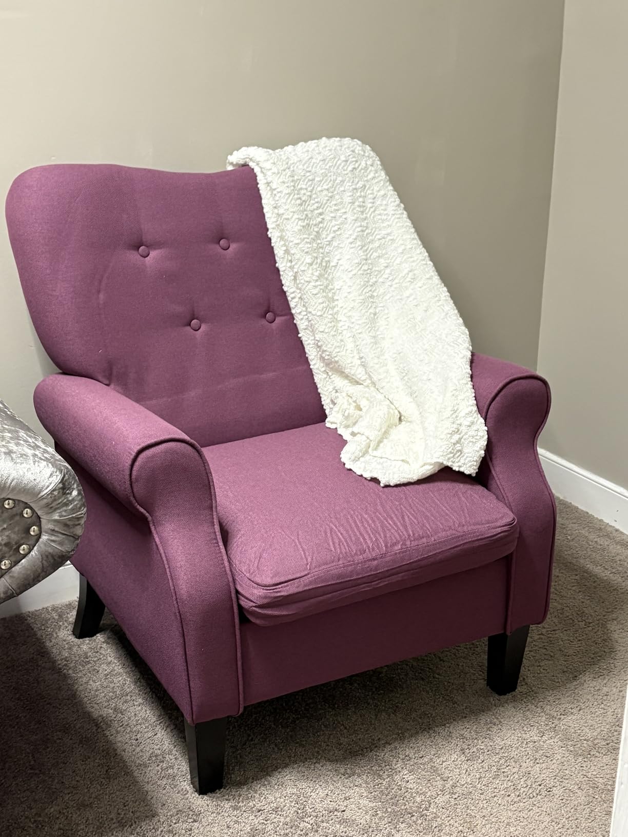 YOLENY Mid Century Wingback Arm Chair, Modern Upholstered Fabric High Back Accent Chair with Wood Legs, Upholstered Single Sofa Club Chair for Living Room, Bedroom, Home Office, Grey Green Leaves customer photo 2