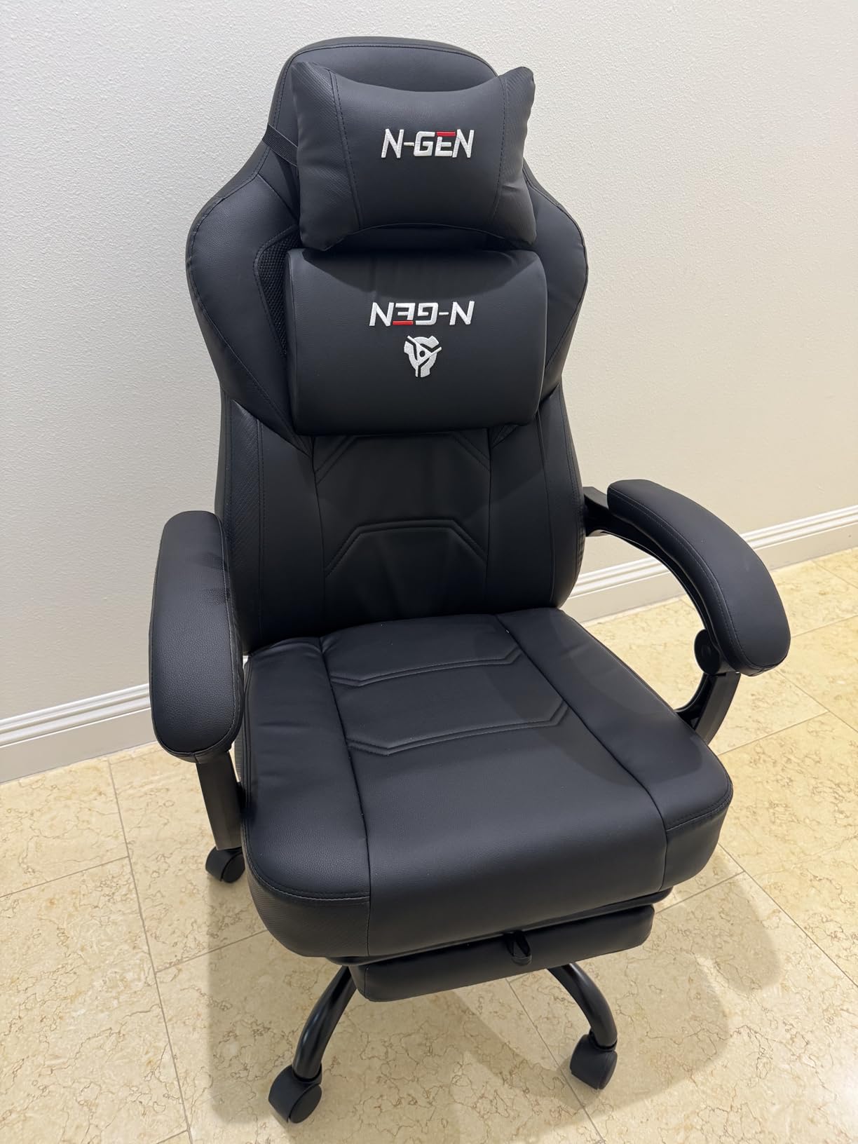 N-GEN GAMING Big & Tall Gaming Chair, Footrest, Lumbar Support, Dark Black | Ergonomic High-Back Chair for Adults, Padded Wide Seat with Heavy-Duty Base, Reclining Comfort for Computer, Office/Home Use customer photo 2