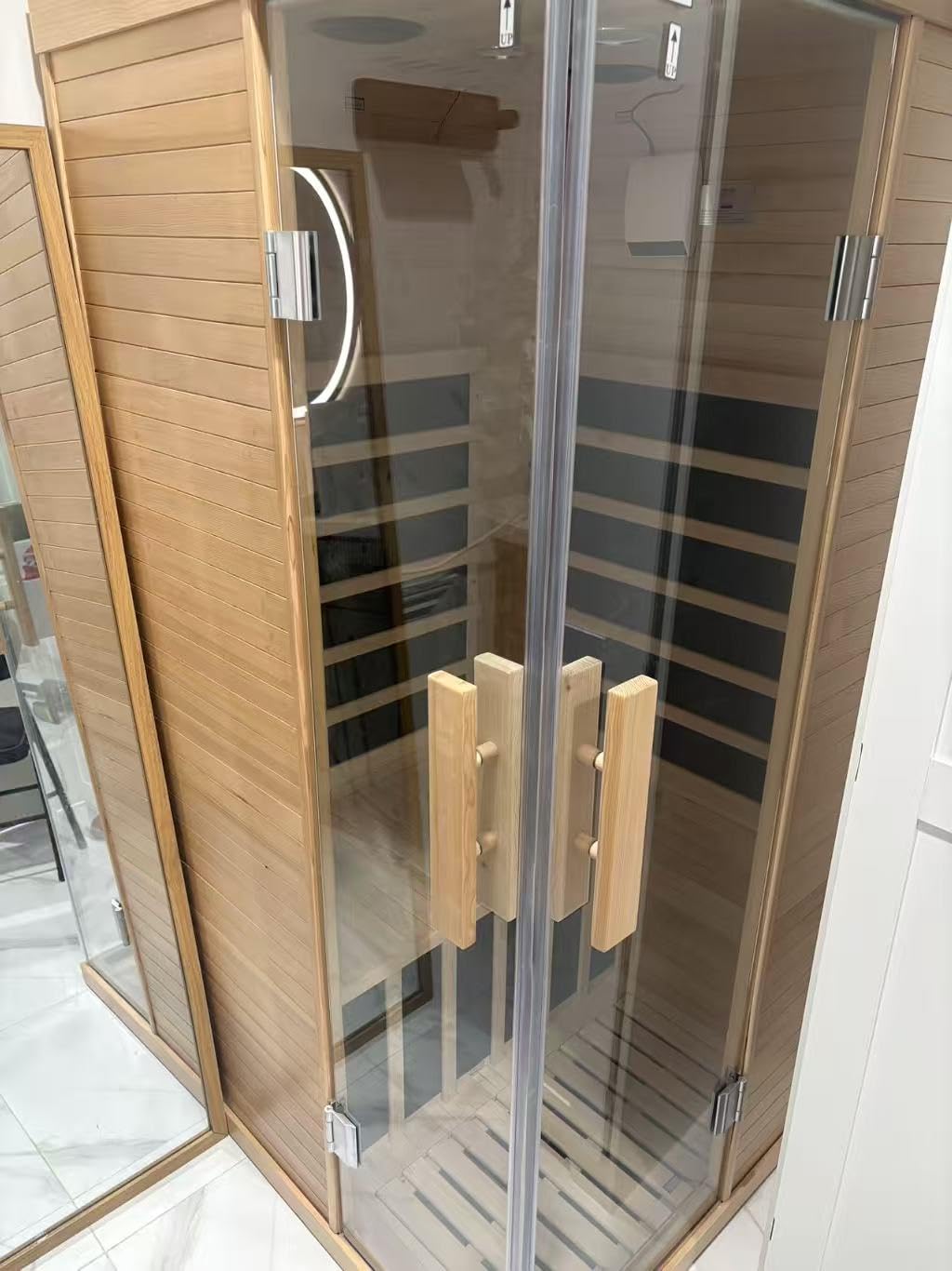 Outdoor Sauna, 4-6 Person Tradition Wood Dry&Steam Sauna with Sauna Stone, 220V/6KW Electric Heater customer photo 2