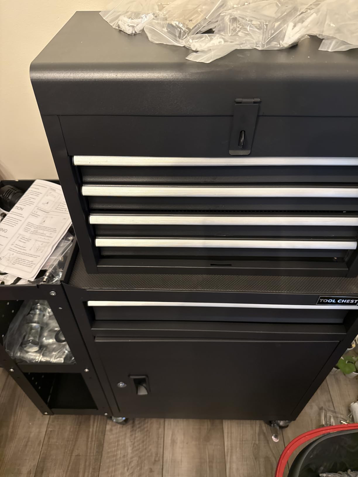 7 Drawer Rolling Tool Chest with Stainless Steel Top, Lockable Tool Cart with Side Storagae Cabinet & Multi-Sizes Drawers, Mobile Rolling Tool Cabinet for Garage Workshop Warehouse, Gray customer photo 2