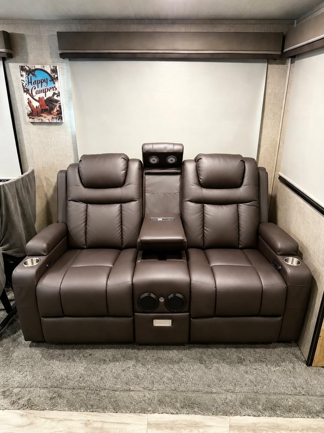 Power Loveseat Recliner Sofa, Home Theater Seating with Flip Back Console, Wall Hugger Reclining Loveseat with LED Light, USB Ports, RV Couch Movie Gaming Chair for Living Room, Gaming Room (Black) customer photo 1
