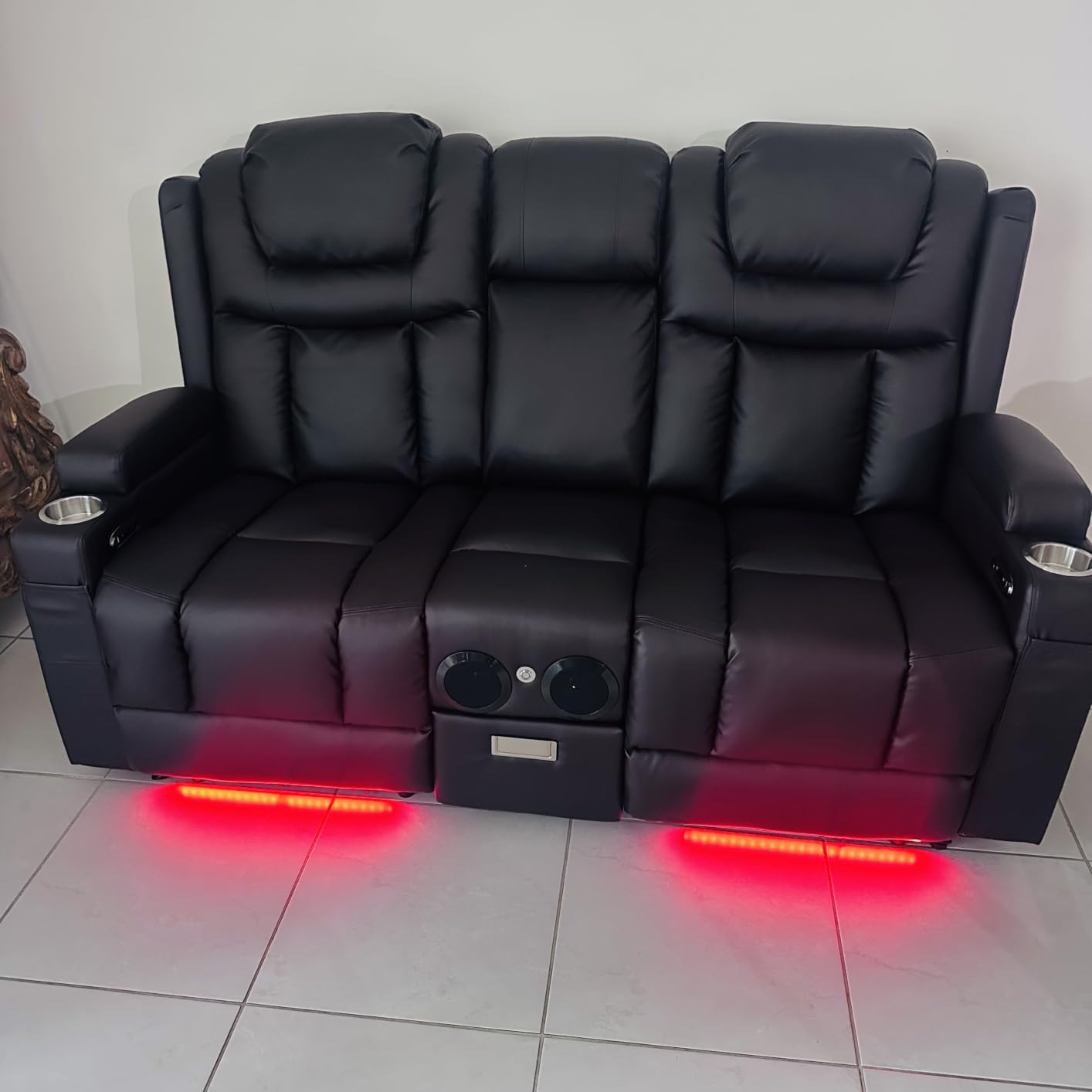 Power Loveseat Recliner Sofa, Home Theater Seating with Flip Back Console, Wall Hugger Reclining Loveseat with LED Light, USB Ports, RV Couch Movie Gaming Chair for Living Room, Gaming Room (Black) customer photo 2