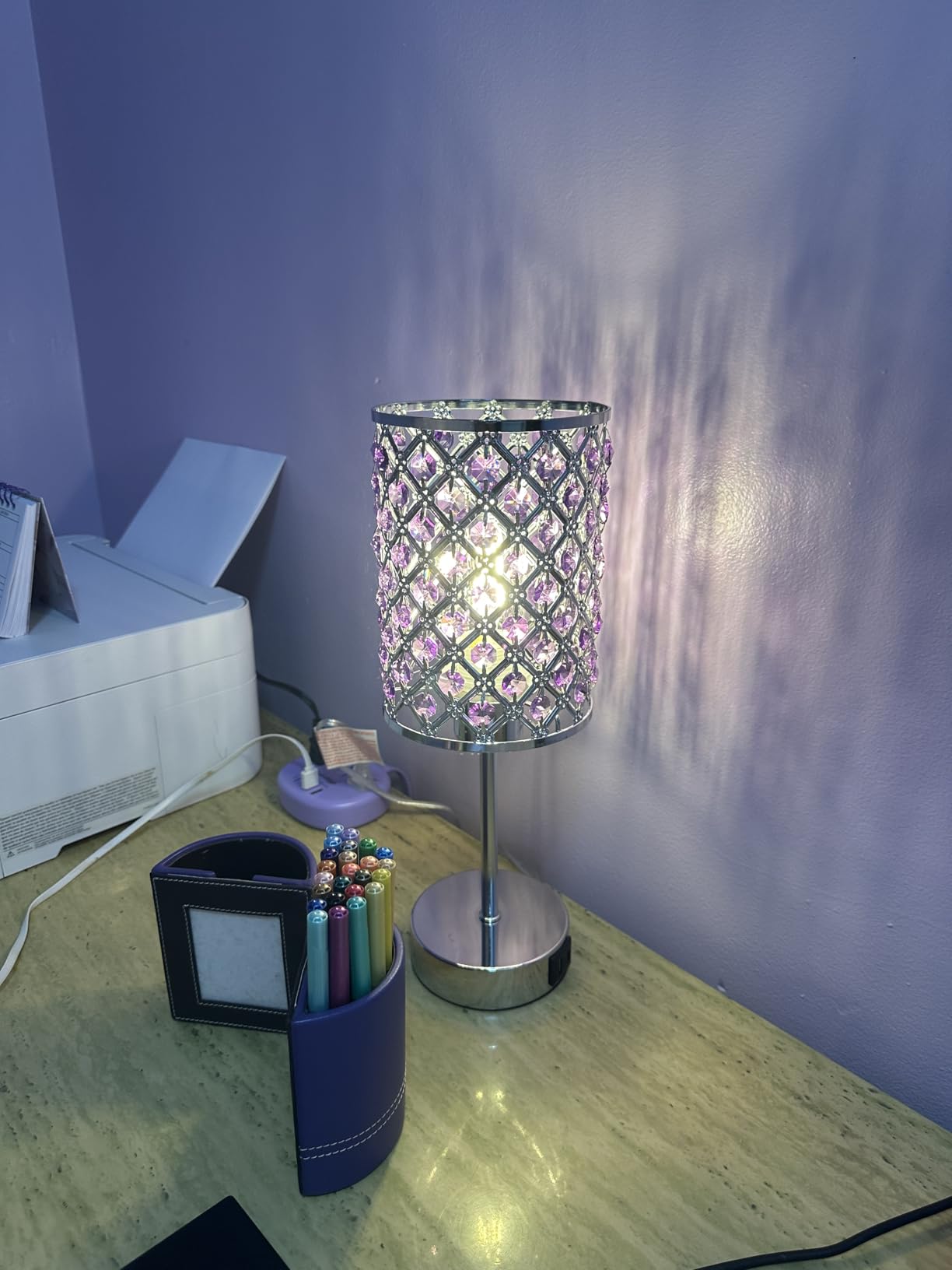 Crystal Table Lamp, Rose Gold Touch Lamp with USB C+A Port, 3-Way Dimmable customer photo 1