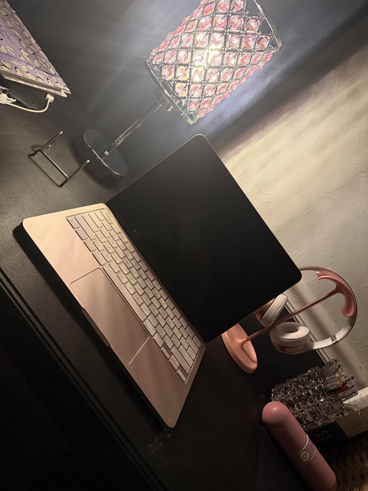 Crystal Table Lamp, Rose Gold Touch Lamp with USB C+A Port, 3-Way Dimmable customer photo 2