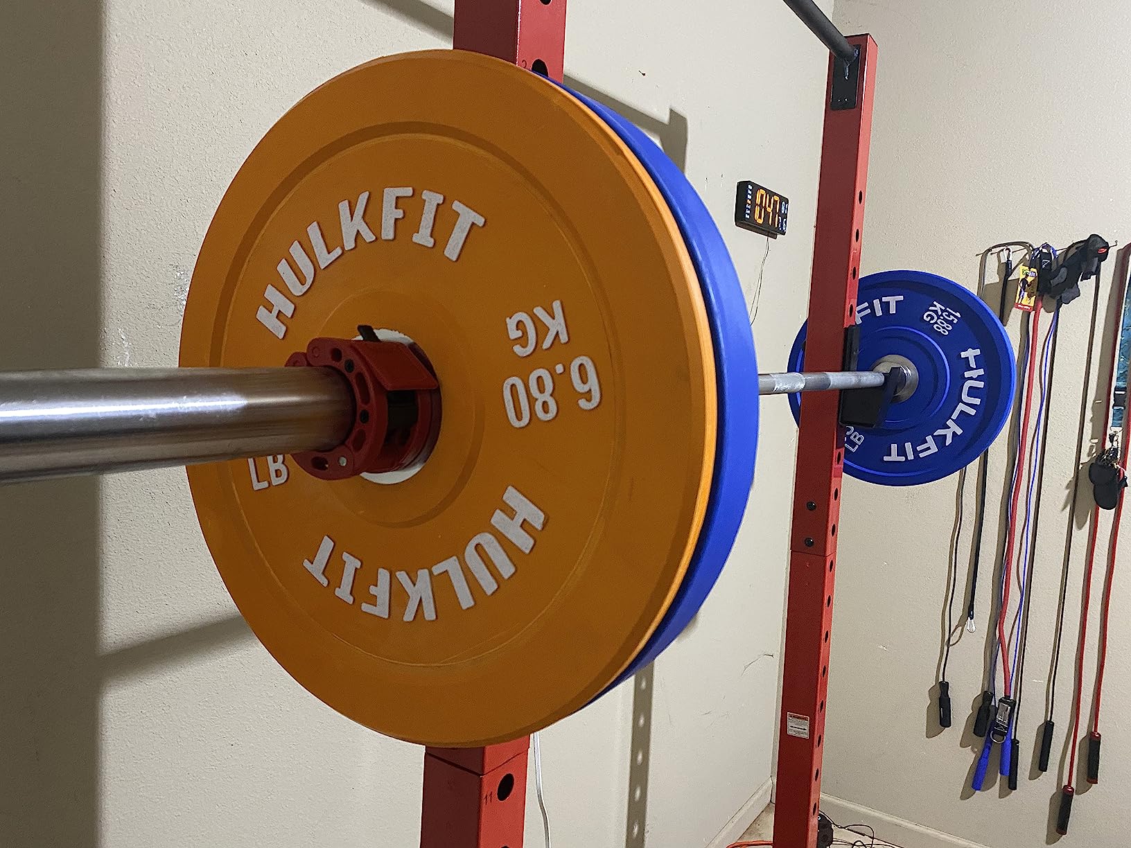 HULKFIT 2-Inch Olympic Rubber Weight Plates Sets, Bumper Plates Set with 7ft Bar, 100-390LB Set, Colored customer photo 1