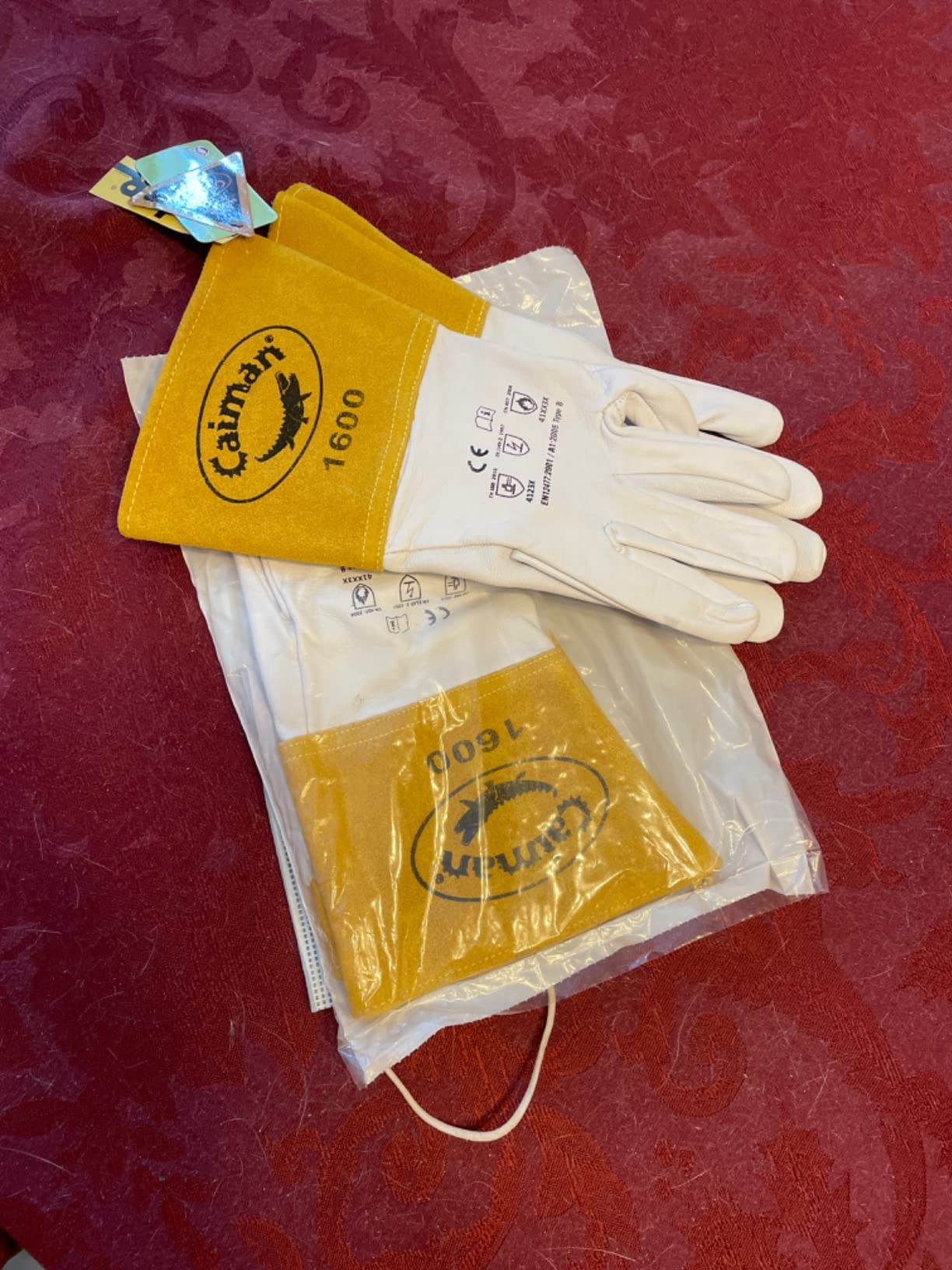 Caiman Premium Goat Grain TIG Welding Gloves, 4-Inch Gold Extended Cuff, Unlined, White/Gold, X-Large (1600-6) customer photo 1