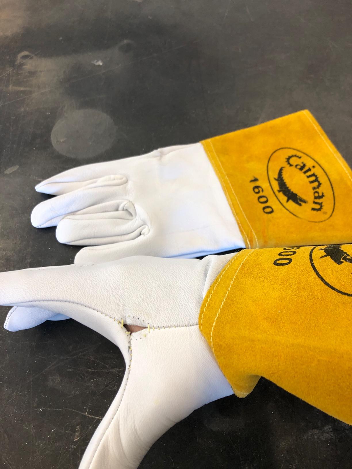 Caiman Premium Goat Grain TIG Welding Gloves, 4-Inch Gold Extended Cuff, Unlined, White/Gold, X-Large (1600-6) customer photo 2