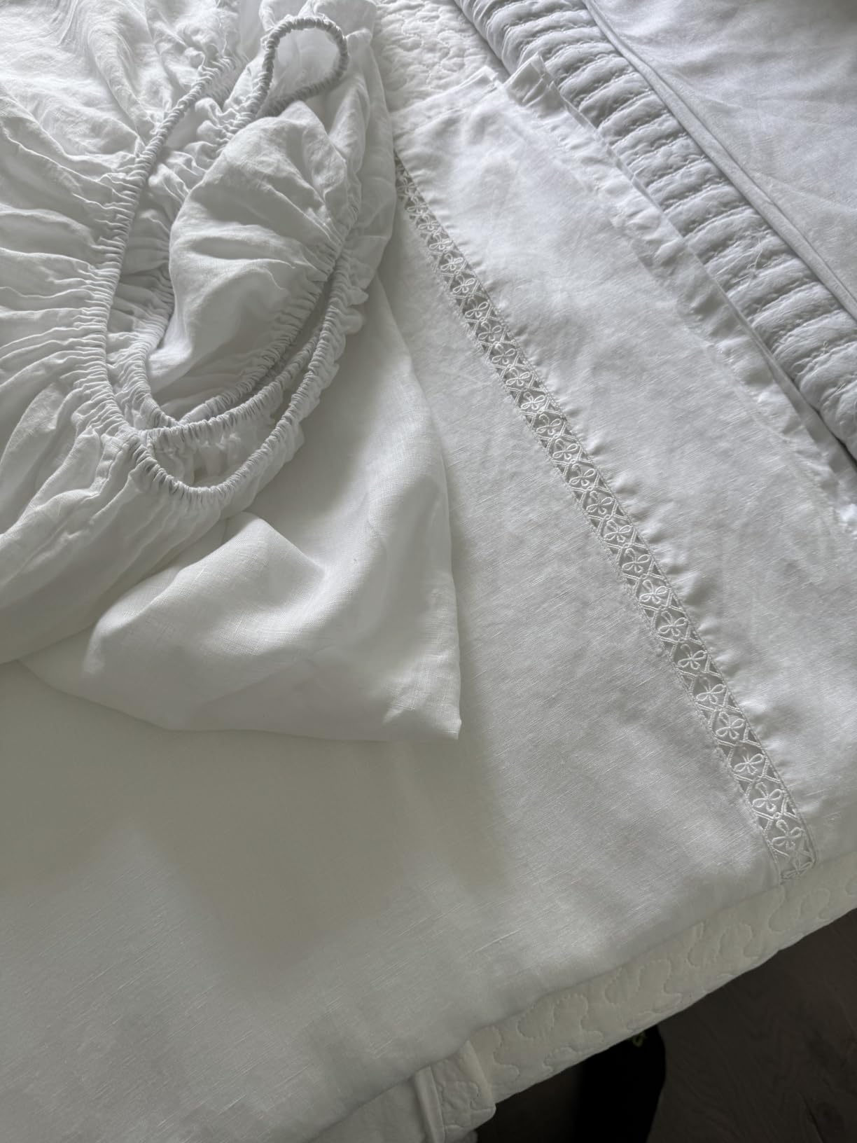Simple&Opulence 100% French Linen Sheet Set Queen Size-Pure Natural Flax Bed Sheet-4 Pcs Breathable Ultra Soft Farmhouse Bedding (1 Flat Sheet,1 Fitted Sheet,2 Pillowcases)-Embroidery Dark Grey customer photo 2