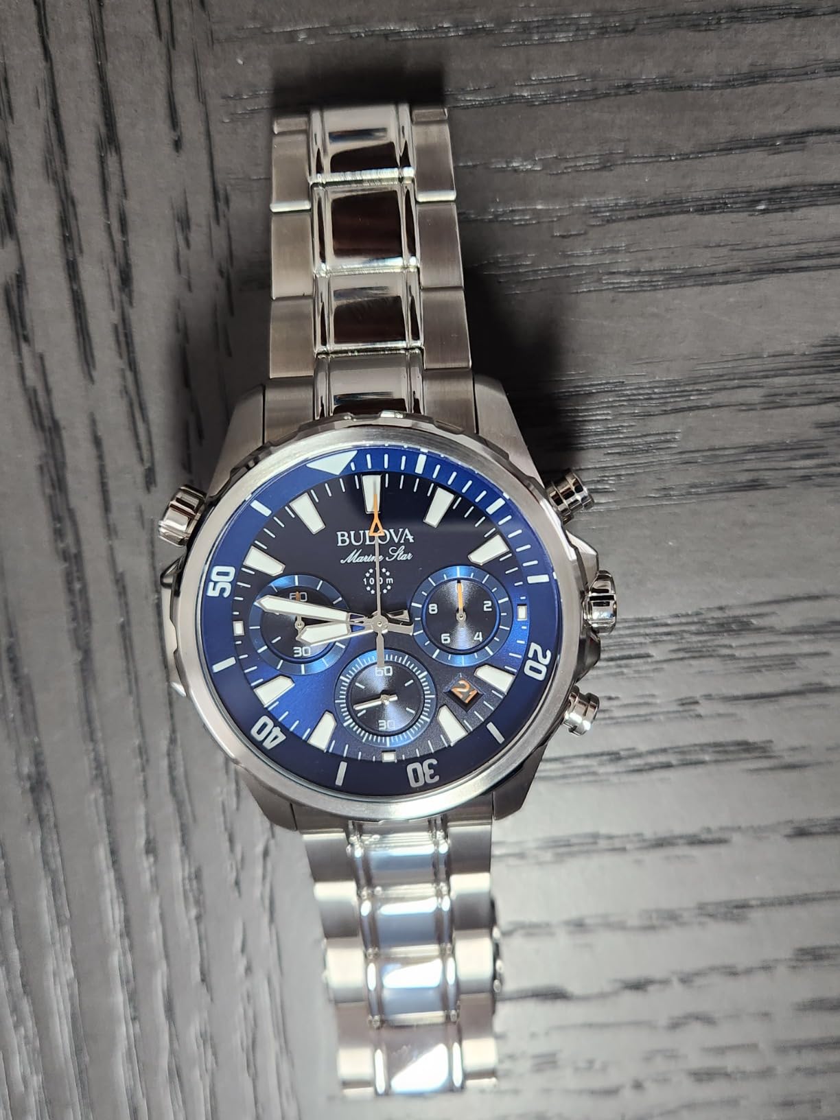Bulova Men's Marine Star Series B Stainless Steel 6-Hand Chronograph Quartz Watch, Blue Dial Style: 96B256 customer photo 1