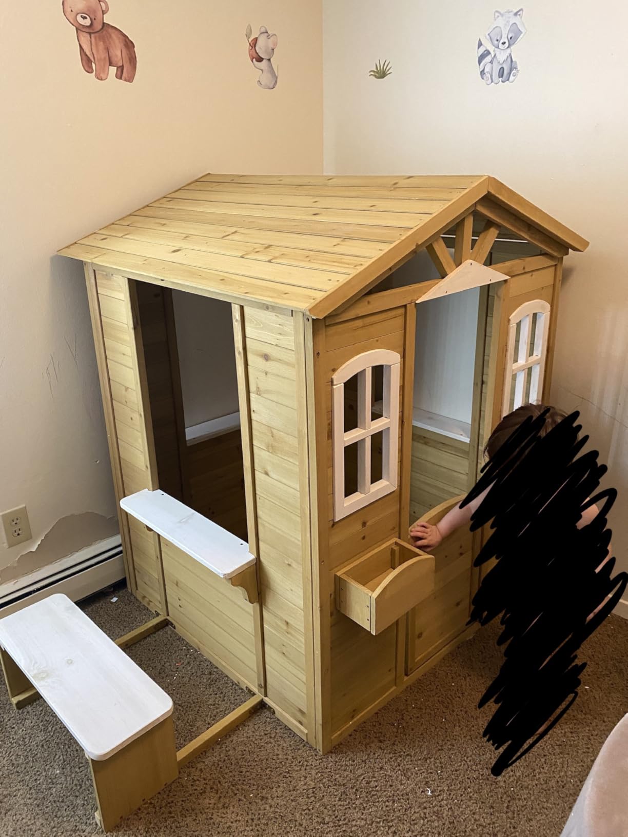 Outsunny Outdoor Playhouse for Kids Wooden Cottage Age 3-6 Natural Wood customer photo 2