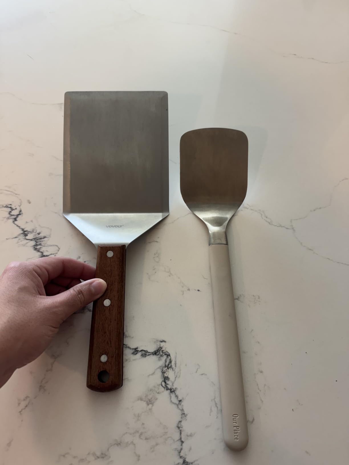 Extra Wide Spatula, Large Metal Spatula with Full Tang Wooden Handle & Beveled Edges for Skillets, Griddles & Grills, Pancake Flipper Turner, Smash Burgers Turner, 6 x 5-inches customer photo 2