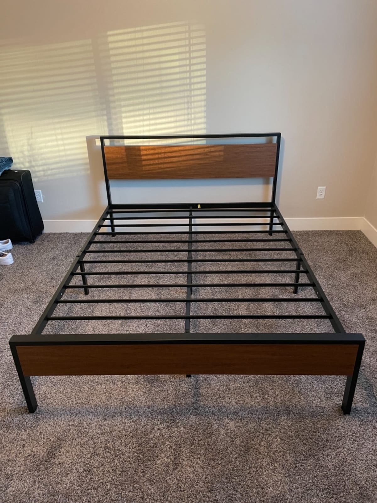 Allewie Queen Size Bed Frame, Heavy Duty 12 Metal Slats Support, Black Oak customer photo 1