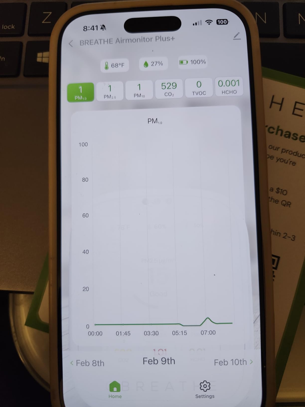 BREATHE Airmonitor Plus Indoor Air Quality Monitor w/CO₂, PM & App. Gen 2. customer photo 1