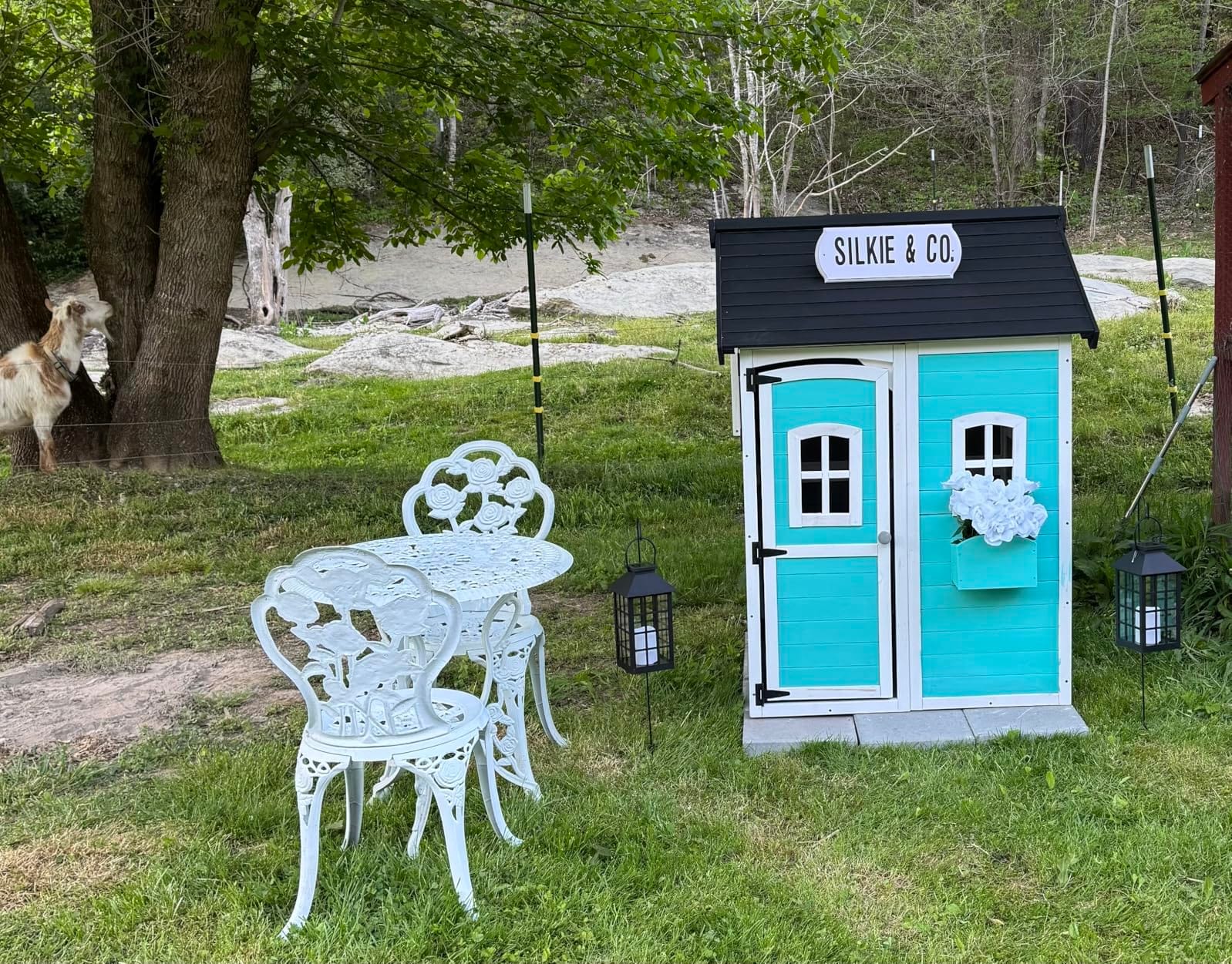 Outsunny Playhouse for Kids Outdoor Floor Door Windows Planter Box Gray customer photo 2