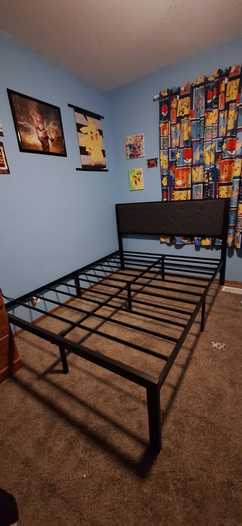Feonase Queen Size Metal Bed Frame, Heavy-Duty Platform Bed Frame with Linen Upholstered Headboard, 12