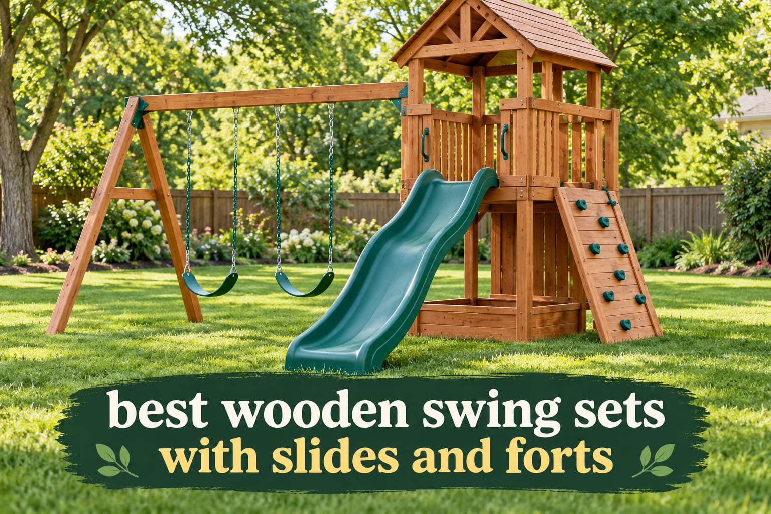 best wooden swing sets with slides and forts
